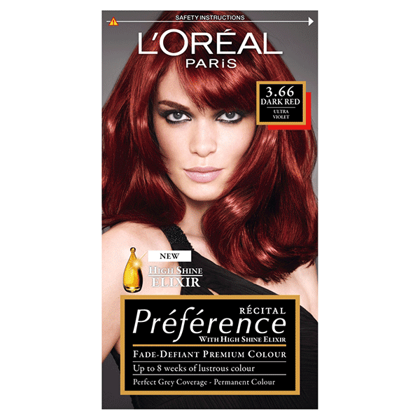 L'Oreal Recital Preference Permanent Hair Colour Dark Red Ultra Violet 3.66