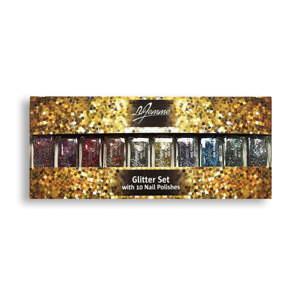 La Femme Mini Nail Polish Gift Set - Glitter Set With 10 Nail Polishes